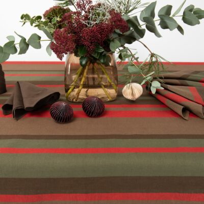 striped linen cotton red brown tablecloth for christmas.