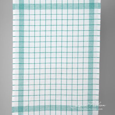 White linen cotton fabric with green checks 4 White fabric with green checks narrow width