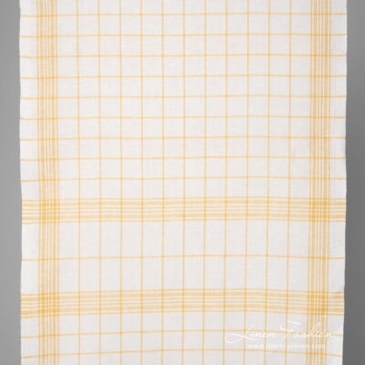 White linen cotton fabric with yellow checks 3 White fabric with green checks narrow width