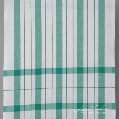 White linen cotton fabric with green stripes 3 White linen cotton fabric with green stripes