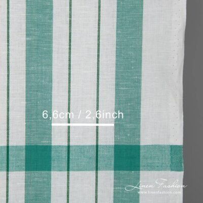 White linen cotton fabric with green stripes 4 White linen cotton fabric with green stripes detail close view
