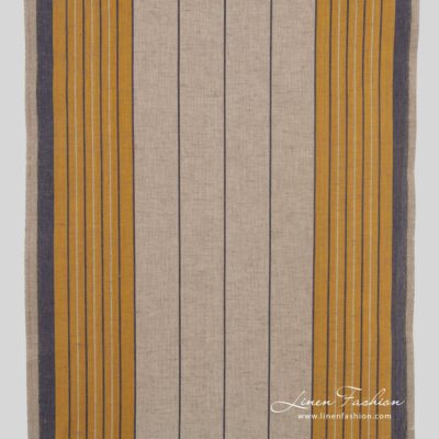 Grey linen cotton fabric with yellow and blue stripes