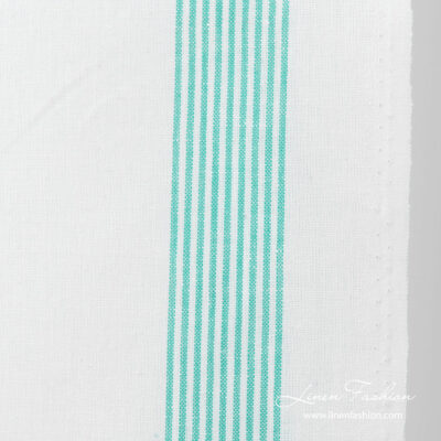 Linen blend fabric decorated with with thin green stripes