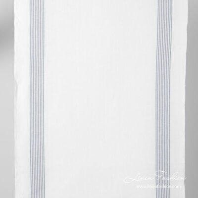 White narrow linen blend fabric with grey stripes