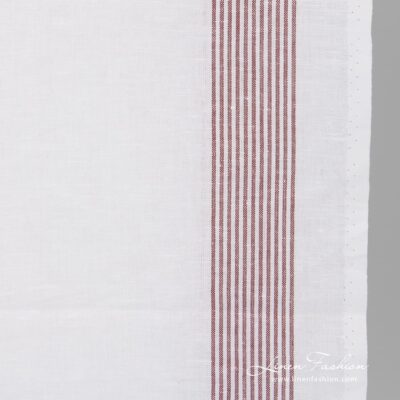 Brown striped white narrow linen cotton fabric.