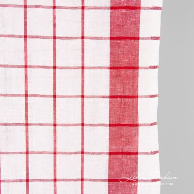 Linen cotton fabric in red checks, 50cm width