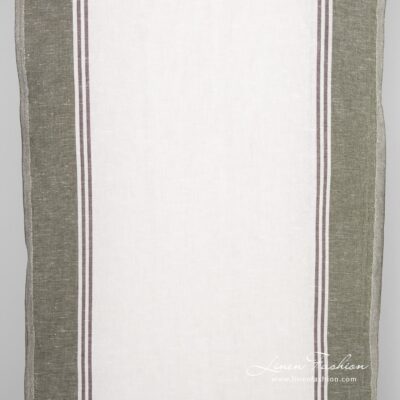 Linen cotton fabric with green and brown stripes