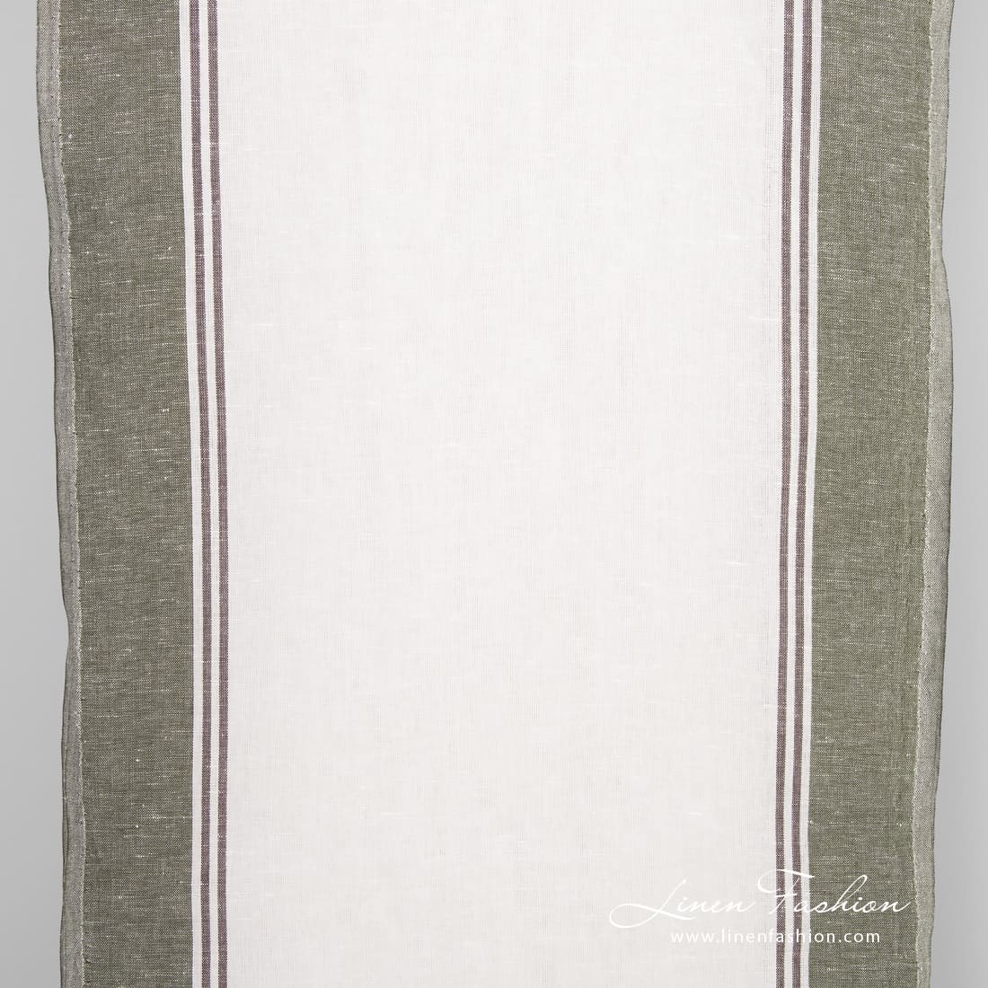 Linen cotton fabric with green and brown stripes
