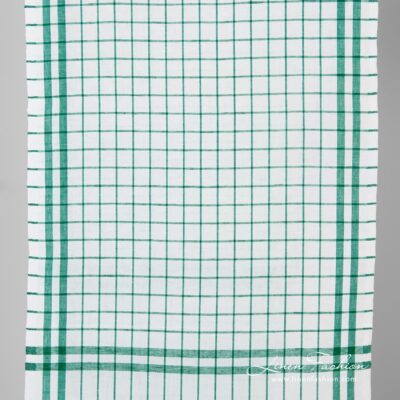White linen cotton fabric in green checks 3 White linen cotton fabric in green checks
