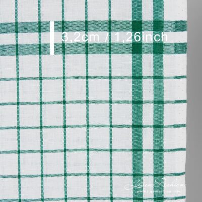 White linen cotton fabric in green checks 4 Narrow linen cotton fabric, perfect for kitchen towels