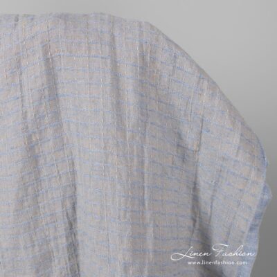 Washed grey blue patterned linen fabric 5 Pure linen patterned ash grey and blue fabric, washed