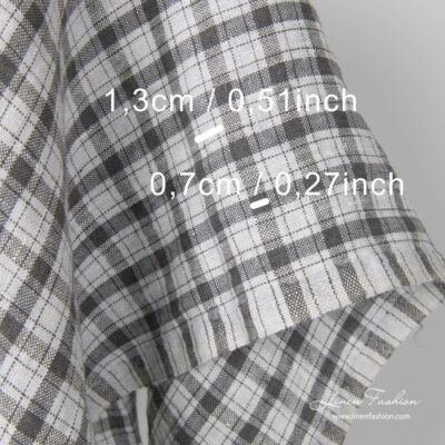 Washed linen fabric, dark grey check dimensions