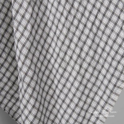 Washed light grey and dark grey check linen fabric