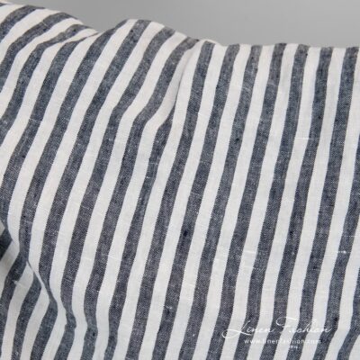 100% linen fabric in navy stripes, washed.