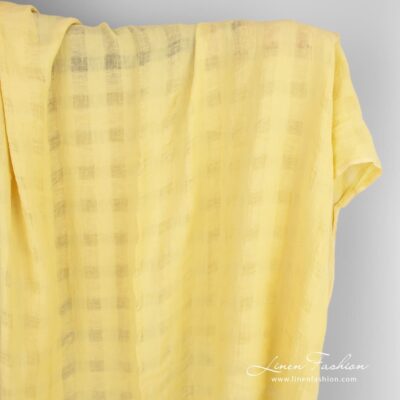 Yellow linen fabric in transparent checks washed 6 Yellow linen fabric in transparent checks, washed