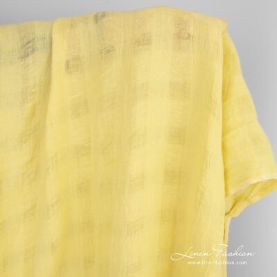 Yellow linen fabric in transparent checks washed 7 Yellow linen fabric, perfect for curtains, tablecloths, scarves and shawls