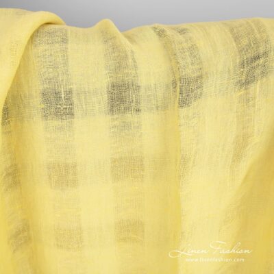 Yellow linen fabric in transparent checks washed 8 Yellow linen fabric in transparent checks