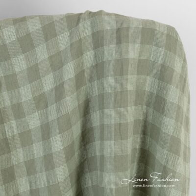 Linen fabric in green checks, washed