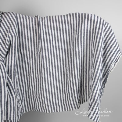 Wide linen fabric in blue stripes washed 5 Wide linen fabric in blue stripes