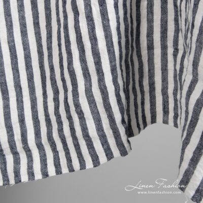 Wide linen fabric in blue stripes washed 7 Wide linen fabric in blue stripes, perfect for clothes and home textile