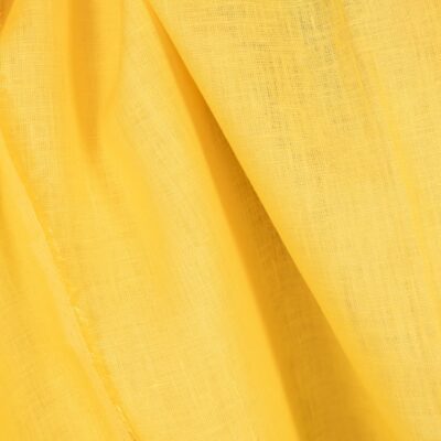 Linen fabric in plain vibrant yellow colour close up detail