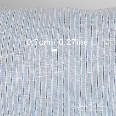 Blue linen fabric in stripes, high quality