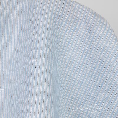 Blue linen fabric in vertical stripes, high quality