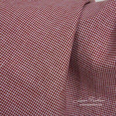 Linen fabric in tiny bordo grey checks