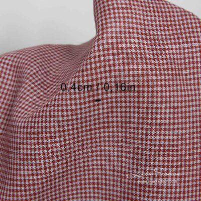 Linen fabric in tiny bordo grey checks