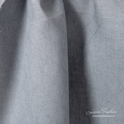 Grey linen fabric with azure diamond pattern