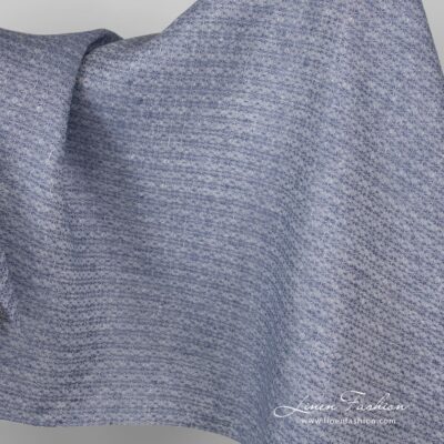 Blue linen fabric with flowers