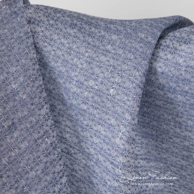 Blue linen fabric in small flower pattern