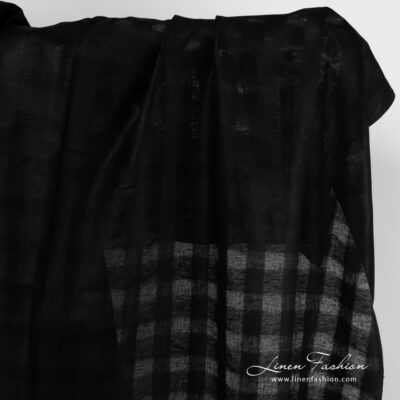 Black linen fabric with open weave checks.
