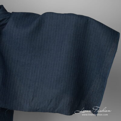 Dark blue striped linen fabric