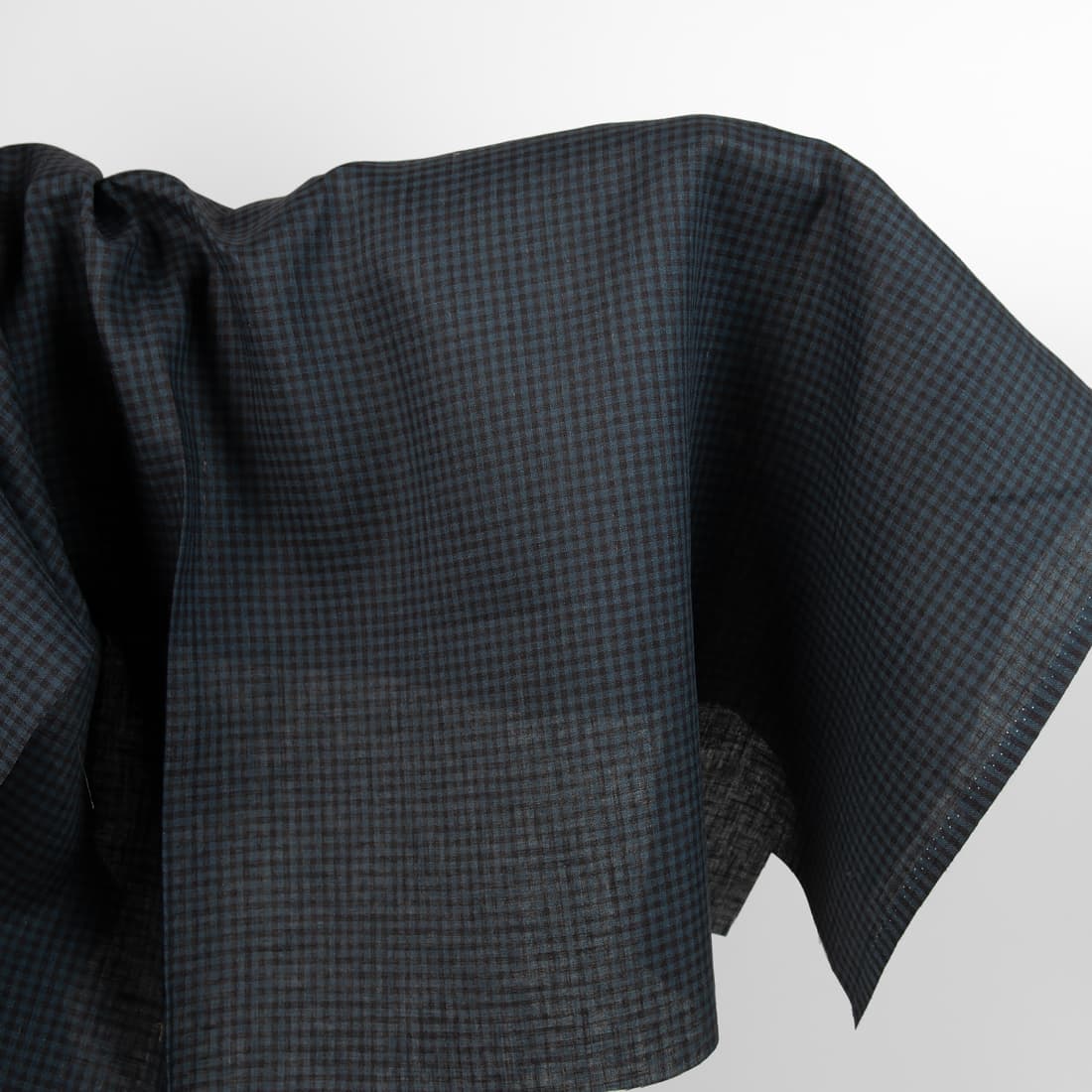 Dark linen fabric in black and blue checks