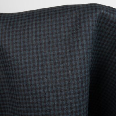 Dark linen fabric in black and blue checks product photo