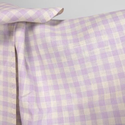 linen fabric vanilla lilac checks non washed