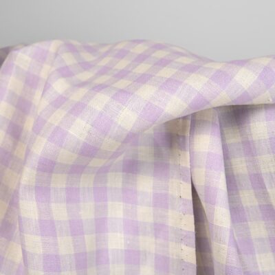 linen fabric vanilla lilac checks width 150cm