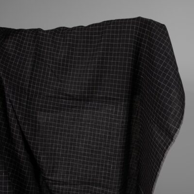 Black linen fabric white checks