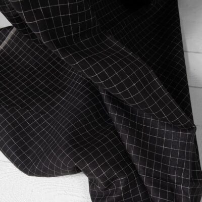 Black linen fabric white checks product photo