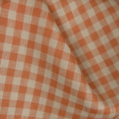 Linen fabric in orange and beige checks