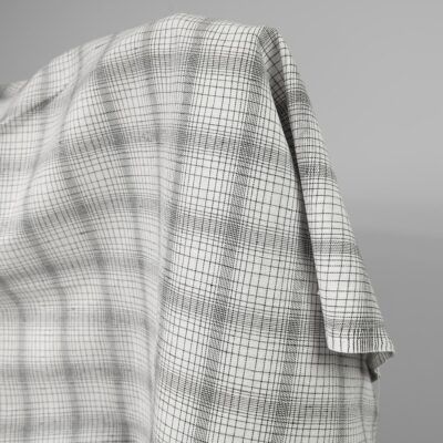 Linen cotton fabric white with black checks product view
