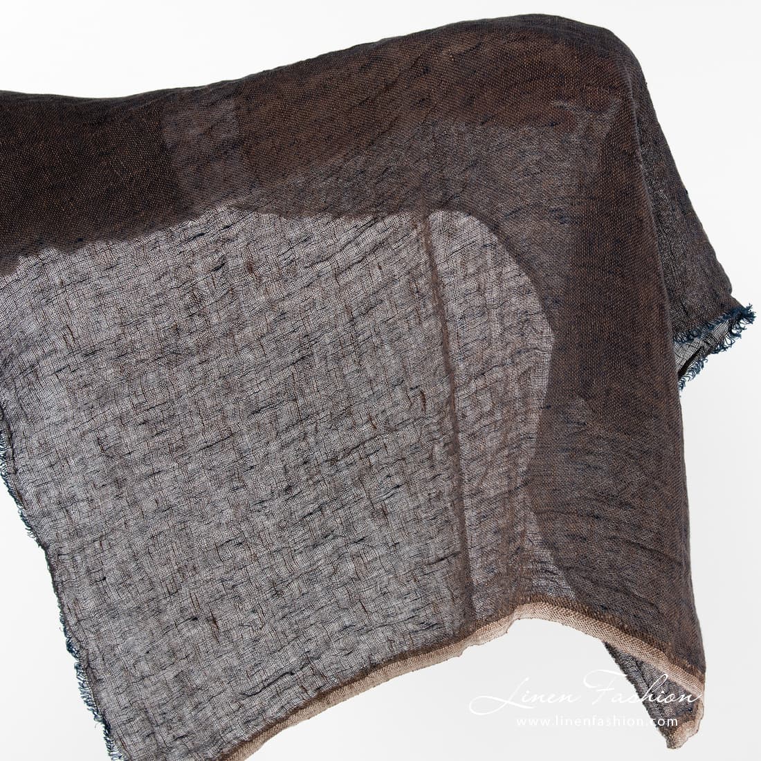 Transparent brown navy melange linen fabric.