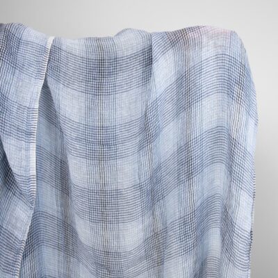 Linen gauze washed fabric in blue checks 5 linen gauze blue checks fabric