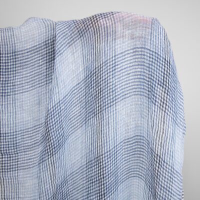 Linen gauze washed fabric in blue checks 7 linen gauze blue checks fabric, washed