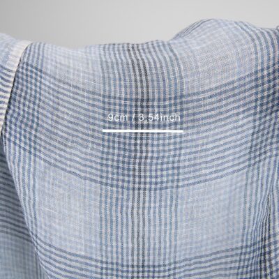 Linen gauze washed fabric in blue checks 8 linen gauze blue checks fabric, 145cm. width
