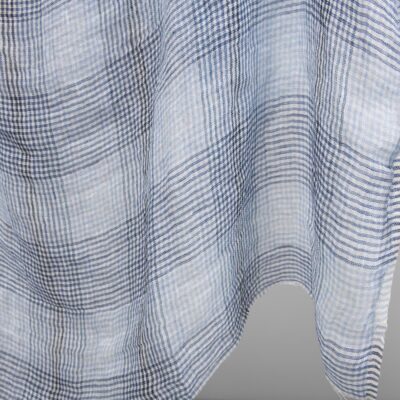 Linen gauze washed fabric in blue checks 6 linen gauze blue checks fabric, transparent