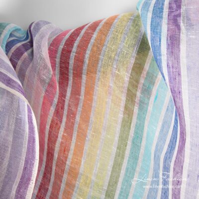 Gauze linen fabric rainbow striped 6 Transparent 100% linen fabric with rainbow stripes