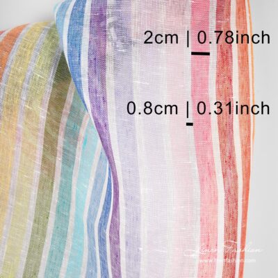 Gauze linen fabric rainbow striped 8 Rainbow striped linen - width in cm & inch