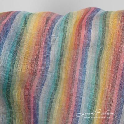 Linen fabric striped rainbow colours transparent product close view